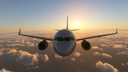 Airplane sunset flight cloudscape travel journey