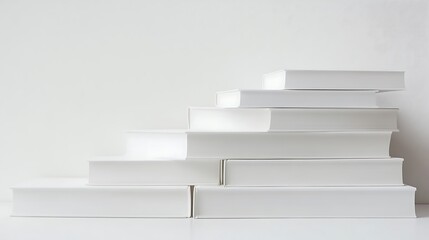 White book stairs forming a gradient on white background minimalistic style