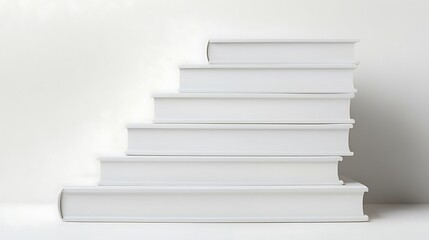 White book stairs forming a gradient on white background minimalistic style
