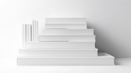 Naklejka premium White book stairs in a tiered arrangement on white background minimal design
