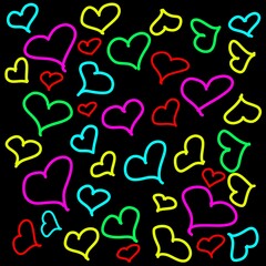 neon hearts doodle