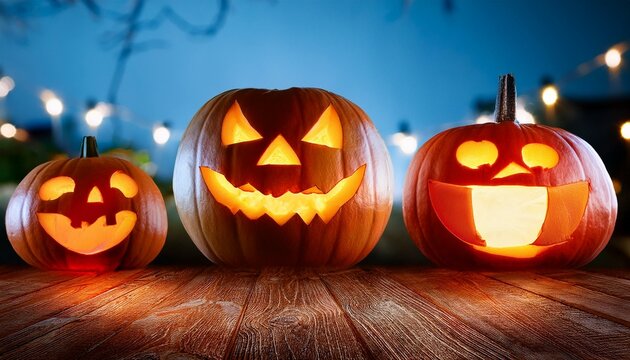 illuminated carved halloween pumpkins lanterns