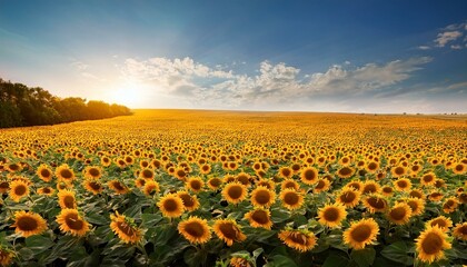 Obraz premium big field of sunflowers in summer