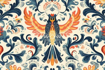 Obraz premium Vibrant floral and bird patterned textile