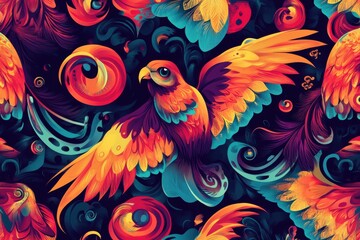 Fototapeta premium Vibrant bird in flight, colorful swirls