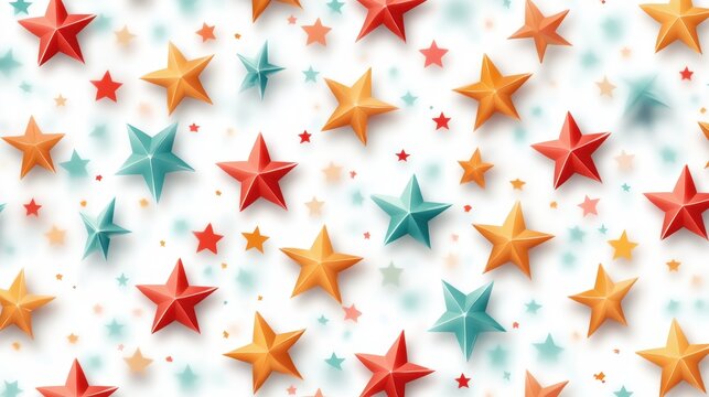 A delightful pattern of colorful stars in varying sizes and shades, creating a whimsical and festive backdrop ideal for decorations and invitations.