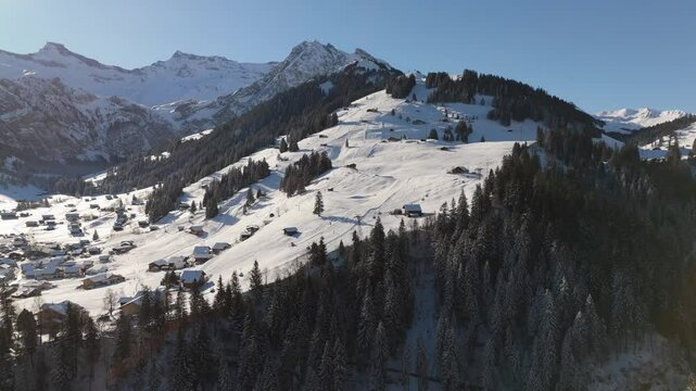Chuenis Weltcup Piste, Chuenisb&auml;rgli, Adelboden, Switzerland, Aerial View