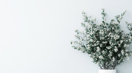 Obraz premium Fresh floral arrangement in a minimalist white vase against a light wall background