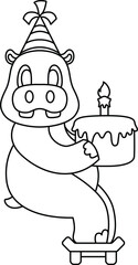 Fototapeta premium Hippo Birthday Skateboard Animal Vector Graphic Art Illustration