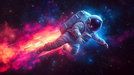Fototapeta premium Astronaut Soaring Through Vibrant Cosmic Nebula