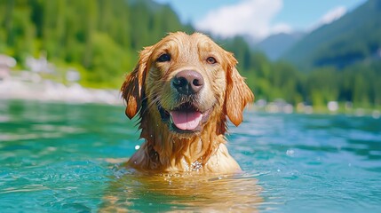 golden retriever in water