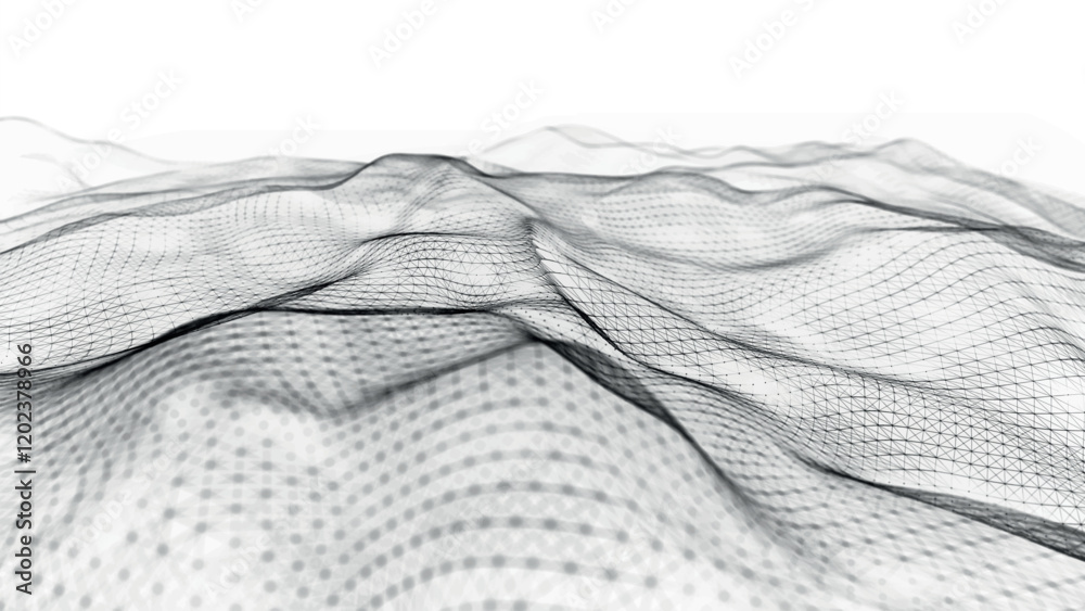 Poster futuristic point wave of particles. visualization of sound waves. technology or science banner. abst