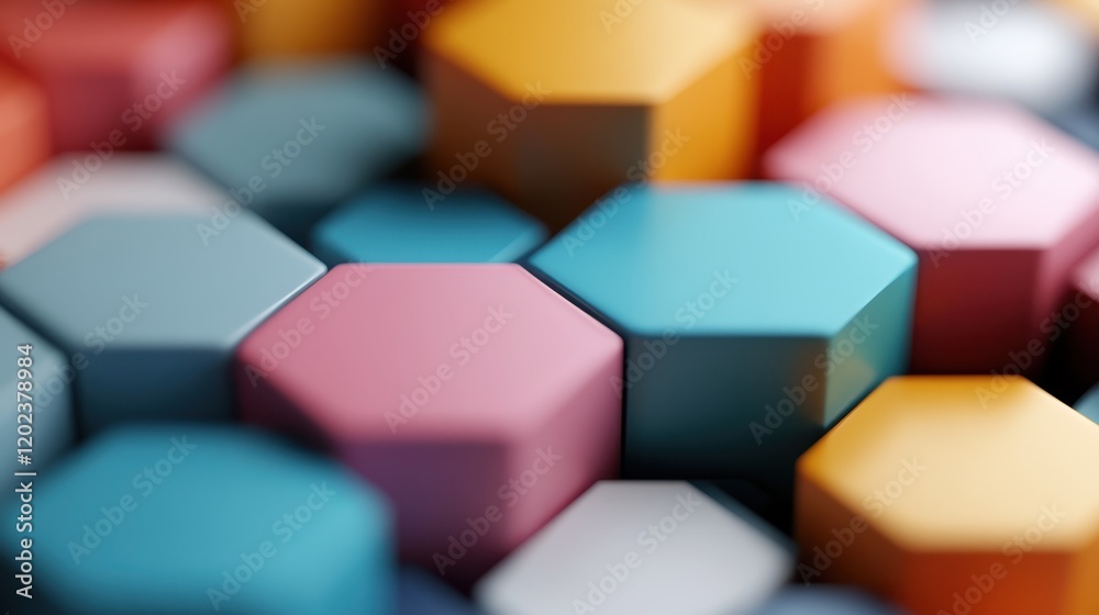 Aufkleber a close-up view of an assortment of colorful hexagonal shapes interlocking, creating a mesmerizing p
