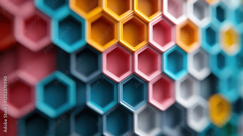 Aufkleber a captivating arrangement of hexagonal shapes in various colors, showcasing depth through intricate 