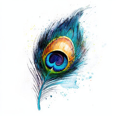 Peacock Feather Illustration with Eye Detail