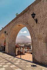 Yanahuara viewpoint with a view of the Misti volcano in Arequipa