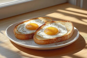 Toasted bread with fried eggs