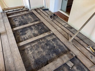 Reconstruction of old removed wooden floor in house