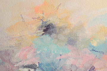 Art oil, Acrylic smear brush stroke blot painting canvas wall. Abstract texture pink, beige pastel neutral color stain background.