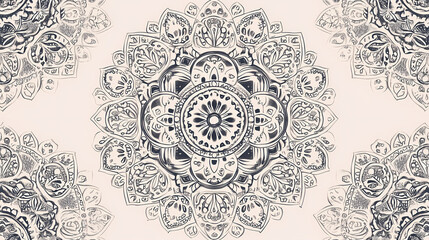 Seamless mandala flower pattern on light gray background, mandala, flowers, seamless, pattern, decorative, intricate. Intricate Mandala Pattern. Illustration