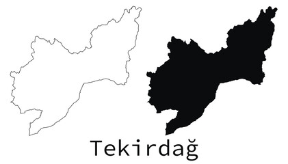 Tekirdag Turkey map outline and black silhouette vector