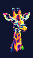 Vibrant Colorful Giraffe Face Vector Illustration for T-Shirt Design with Bold Patterns