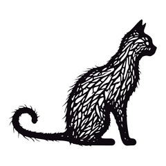 Cute silhouette cat branches black vector illustration
