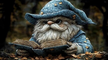 Obraz premium A Wise Old Gnome Reads An Ancient Book In Autumn