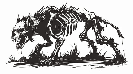 Fototapeta premium Decayed Halloween Angry Dog With Dried Skeleton