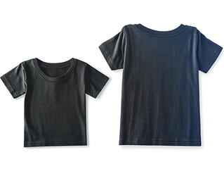 Two plain dark grey kids tshirts, one larger than the other, shown from front and back, on a white background. Perfect for design mockups, apparel catalogs, or showcasing your custom prints.