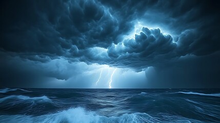 Dramatic Lightning Storm Over a Dark Ocean