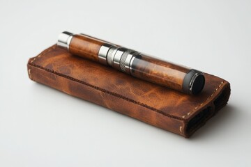 Stylish vape pen presented in open leather carrying case, showcasing luxury and sophistication