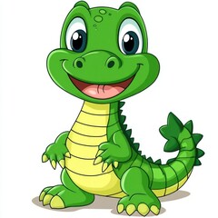 Naklejka premium Happy cartoon alligator standing, white background, children's book illustration
