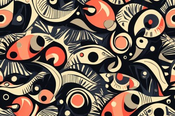 Fototapeta premium Abstract art print with swirling shapes and bold colors.