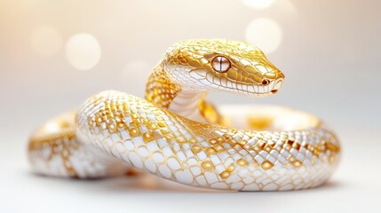 Obraz premium Golden White Snake Coiled Elegant Posture