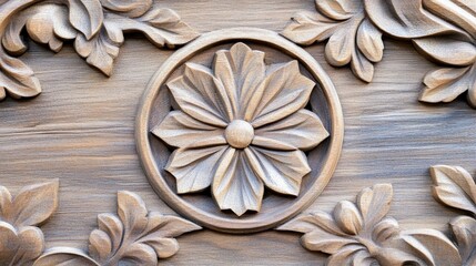 Intricately Carved Wooden Panel Floral Design - Elegant, detailed floral carving on wood.  Symbolizes craftsmanship, nature, artistry, beauty, and tradition.