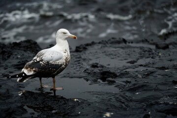 Obraz premium Seagull on rocky shoreline
