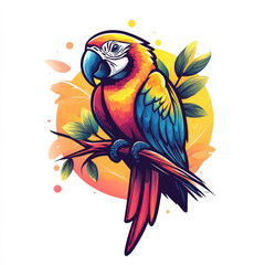 Obraz premium Vibrant Parrot on Branch with Sun