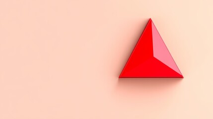 Minimalist Red Triangle on Peach Background - Abstract geometric design, symbolizing simplicity, balance, focus, direction, and modern art.  A vibrant red triangle stands out against a soft peach back