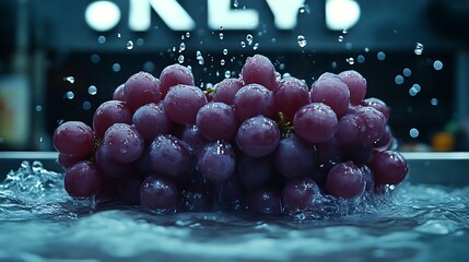 Red Grapes Submerged In Water Splashing