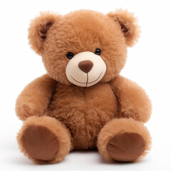 Obraz premium Adorable Fluffy Teddy Bear on White Background - Perfect for Children's Toys, Nursery Decor, and Gift Ideas