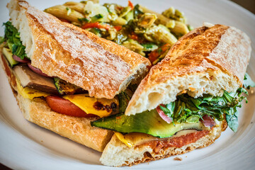 roasted vegetable sandwich on a toasted baguette
