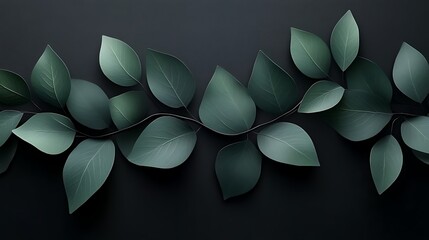 Dark Green Leaves Branch Elegant Minimalist Design
