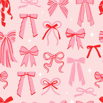 Coquette bow and ribbon seamless pattern