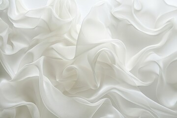 Obraz premium Close-up of white fabric layers, creating a textured, flowing pattern, A white background with layers of translucent shapes