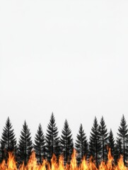 Obraz premium Silhouetted Trees Burning - Silhouetted pine trees stand against a backdrop of raging wildfire, symbolizing environmental destruction, climate change, loss, resilience, and the fight for preservation.