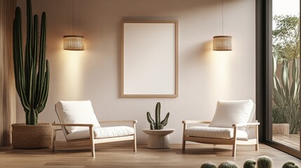 Modern Minimalist Living Space with Indoor Plants and Artwork