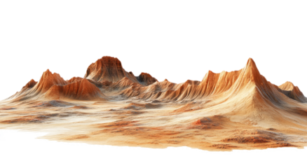 Martian landscape with red desert mountains, isolated on a transparent background