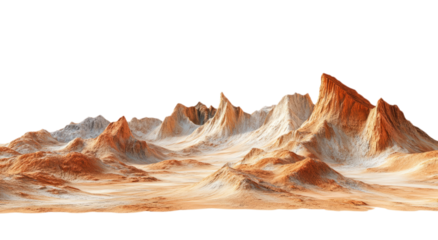 Martian landscape with red desert mountains, isolated on a transparent background