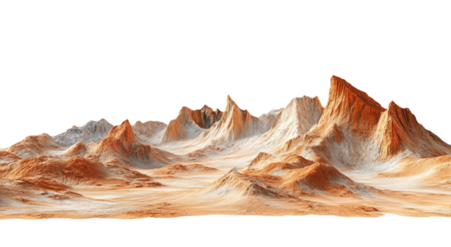 Martian landscape with red desert mountains, isolated on a transparent background